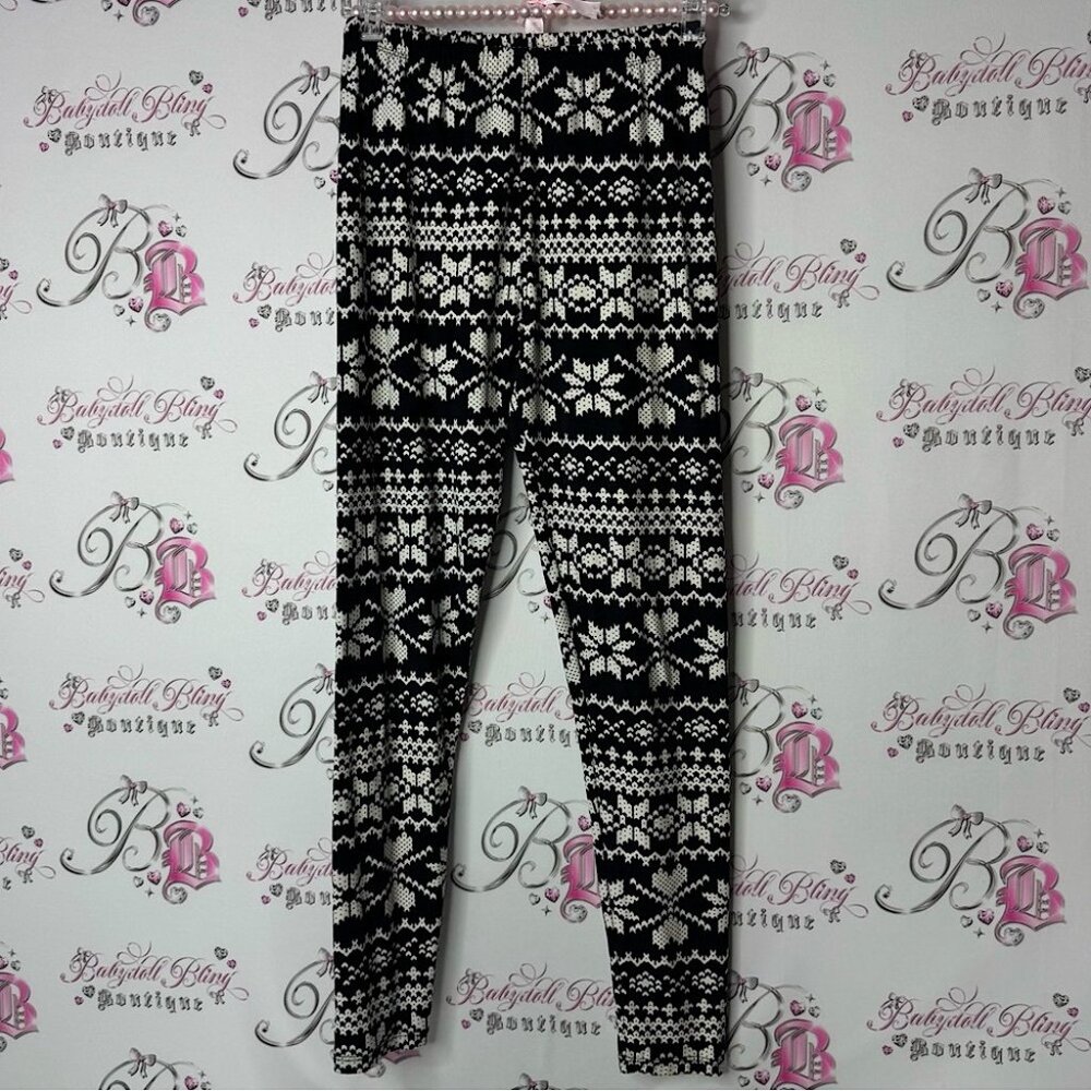 Silver leggings Black and White Nordic Pattern Leggings stretchy soft one size